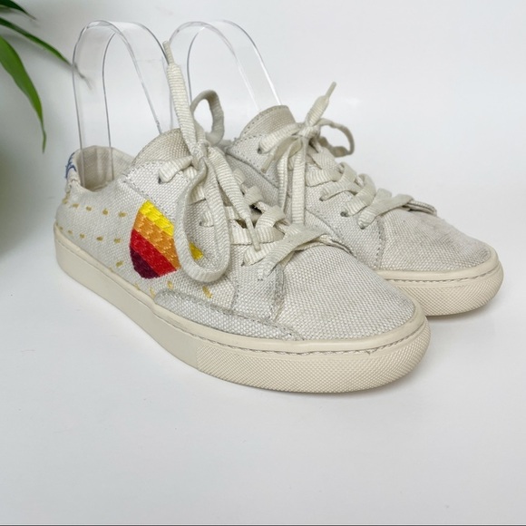 Soludos X Lockhart Embroidery Canvas Peace Out Sun Rainbow Sneakers 6 - Picture 2 of 16